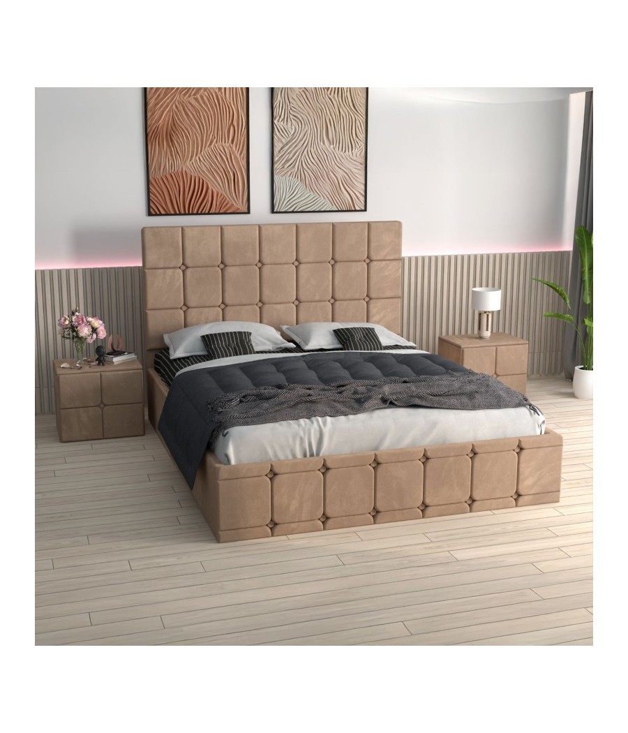 Pat Ven03 Crem+Noptiere Tapitate+ Saltea Lux Ortopedica