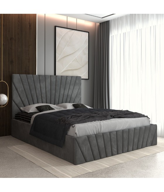 Pat Tapitat Toma Gri + Saltea Lux Ortopedica