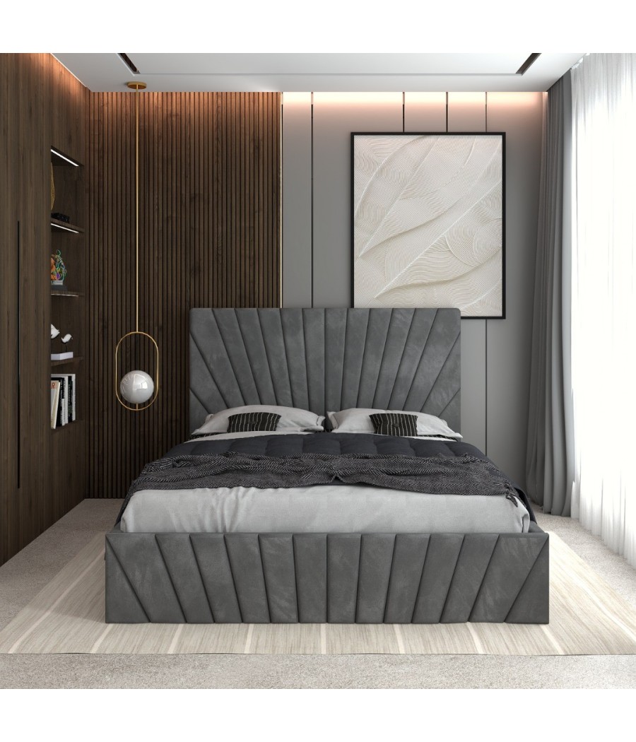 Pat Tapitat Toma Gri + Saltea Lux Ortopedica