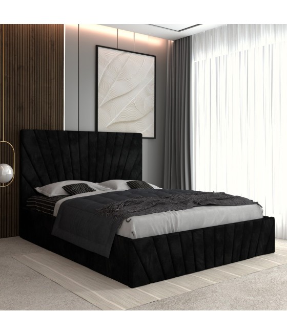 Pat Tapitat Toma Negru+ Saltea Lux Ortopedica