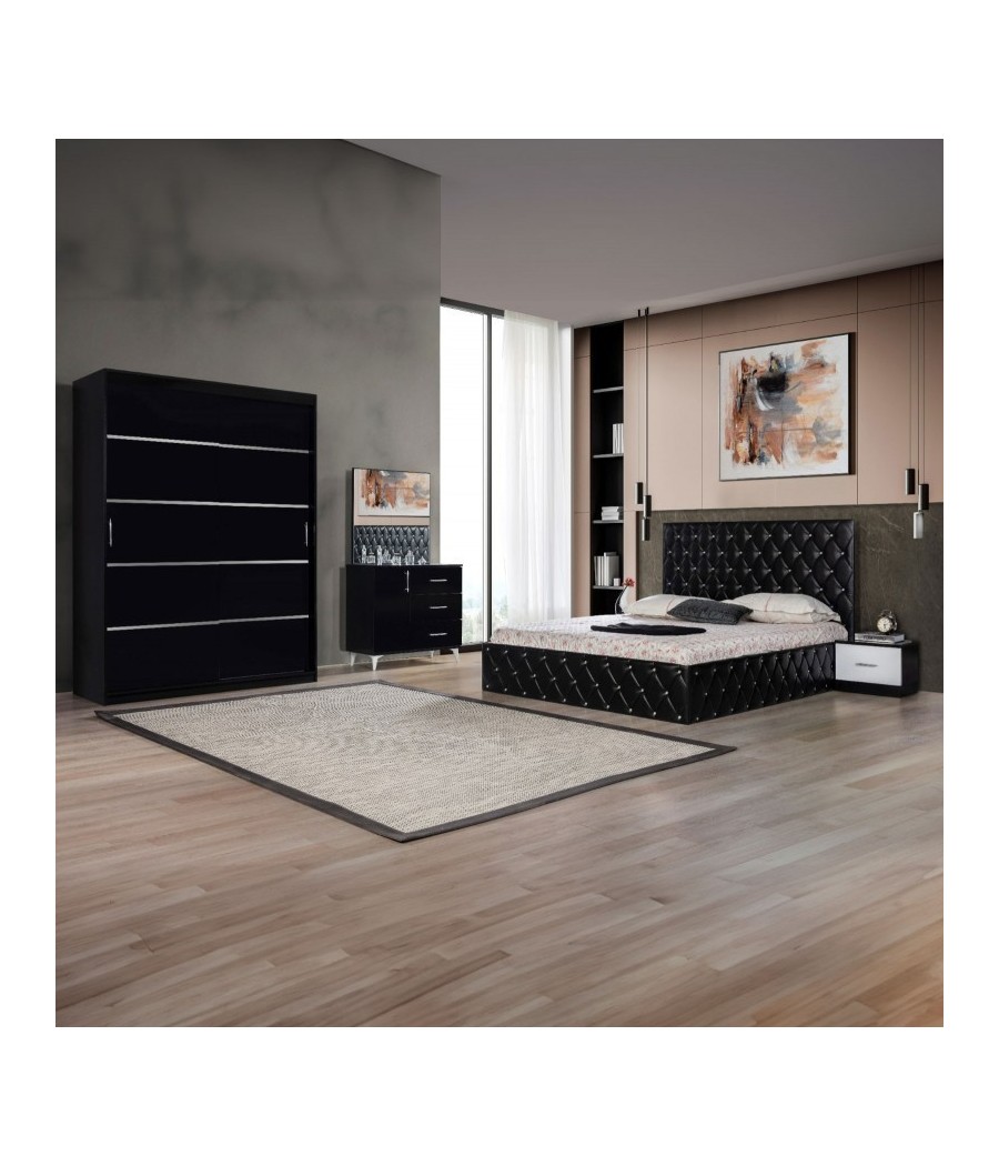 DORMITOR 20LUX NEGRU-SIFONIER FARA OGLINDA  +  COMODA CU OGLINDA