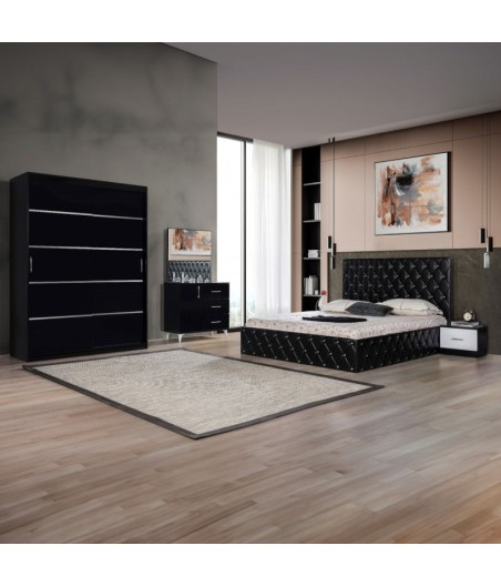 DORMITOR 20LUX NEGRU-SIFONIER FARA OGLINDA  +  COMODA CU OGLINDA