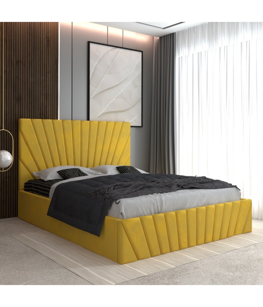 Pat Tapitat Toma Galben + Saltea Lux Ortopedica Pat Tapitat Toma Galben + Saltea Lux Ortopedica