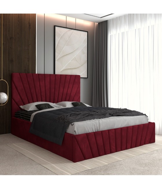 Pat Tapitat Toma  Visiniu + Saltea Lux Ortopedica