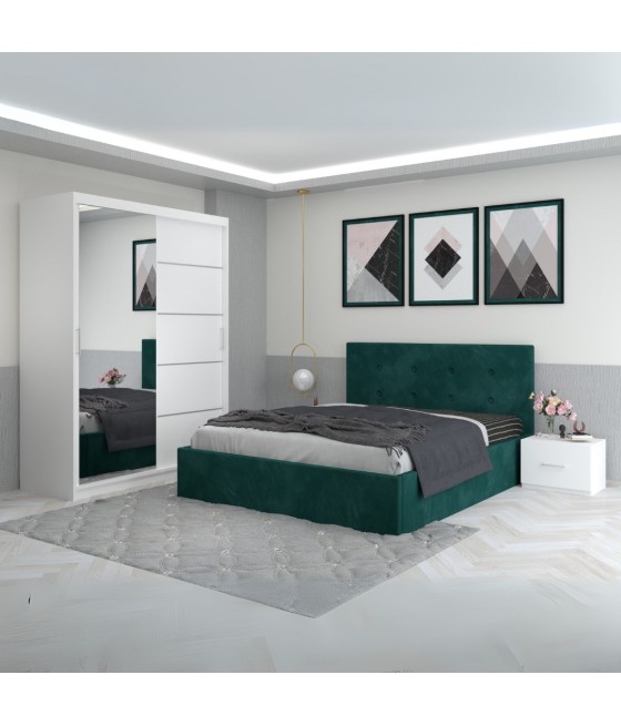 Dormitor Filip Verde Cu Pat Tapitat Stofa