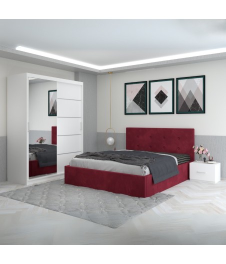 Dormitor Filip Visiniu Cu Pat Tapitat Stofa