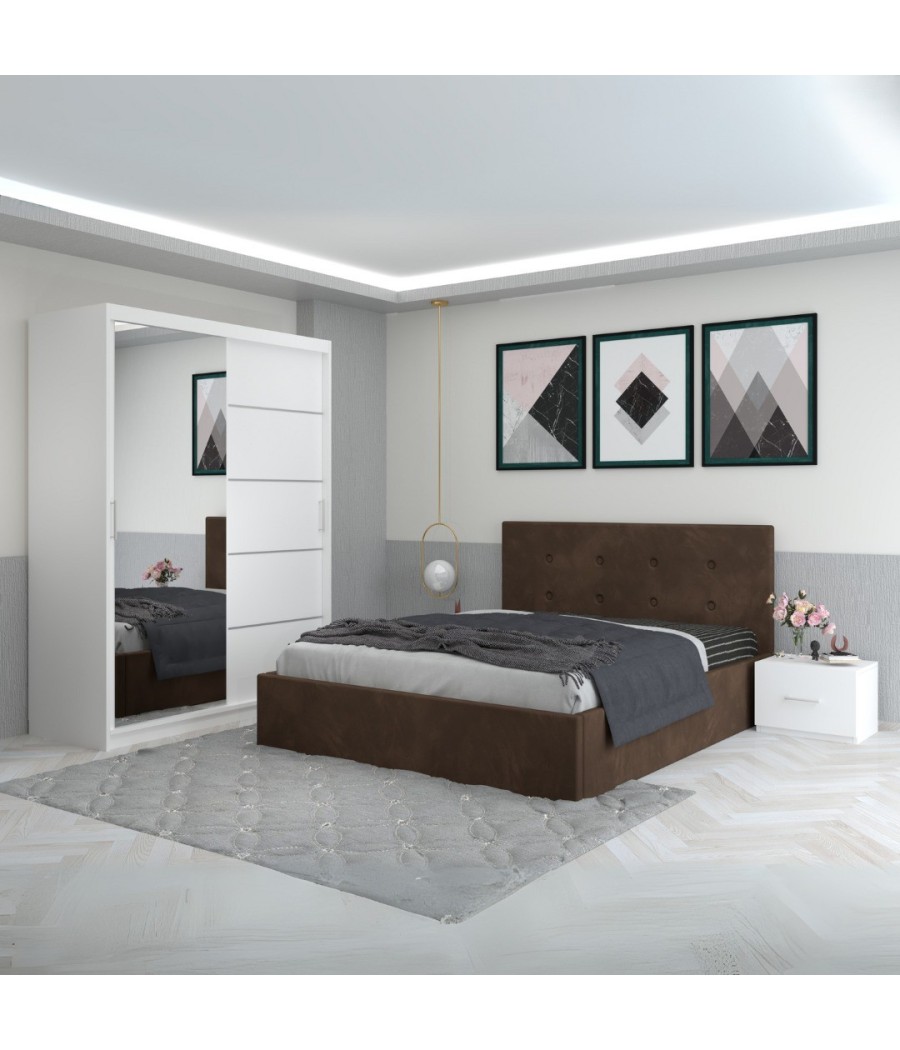 Dormitor Filip Maro Cu Pat Tapitat Stofa