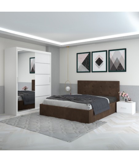 Dormitor Filip Maro Cu Pat Tapitat Stofa