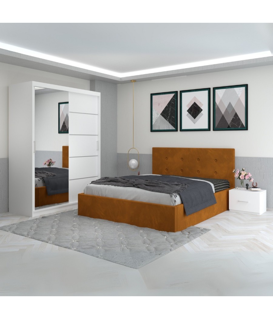 Dormitor Filip Caramiziu Cu Pat Tapitat Stofa