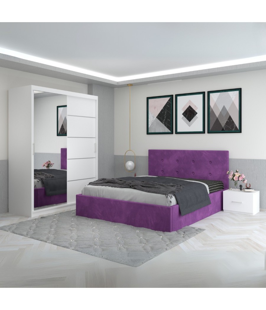 Dormitor Filip Mov Cu Pat Tapitat Stofa