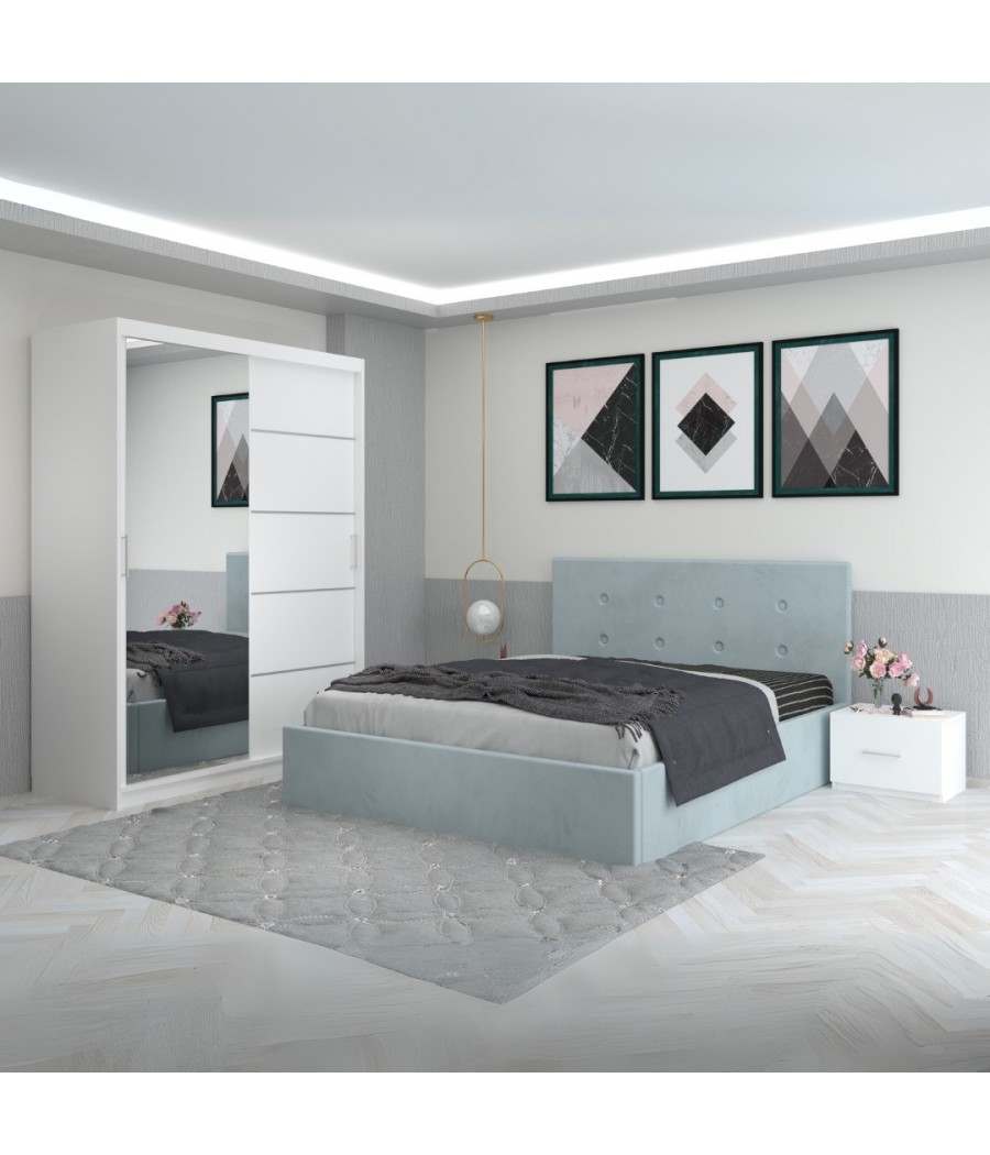 Dormitor Filip Lemon Cu Pat Tapitat Stofa