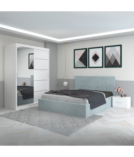 Dormitor Filip Lemon Cu Pat Tapitat Stofa