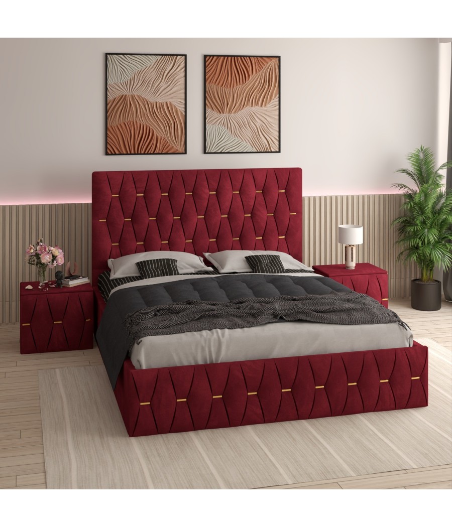 Pat Tapitat Eric Rosu + Saltea Lux Ortopedica + Noptiere Tapitate Pat Tapitat Eric Rosu + Saltea Lux Ortopedica + Noptiere Tapitate