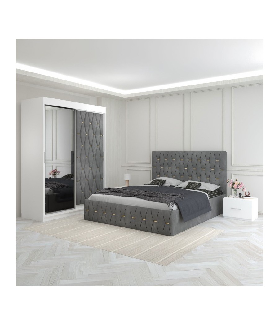 Dormitor Eric Gri  Cu Dulap Tapitat