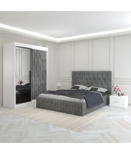 Dormitor Eric Gri  Cu Dulap Tapitat