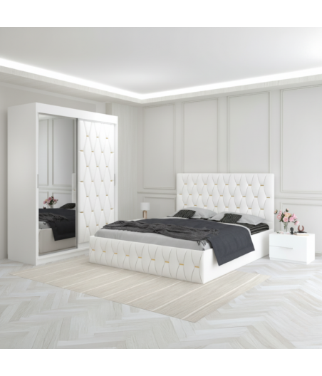 Dormitor Eric Alb Cu Dulap Tapitat