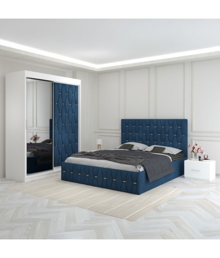 Dormitor Eric Albastru Cu Dulap Tapitat