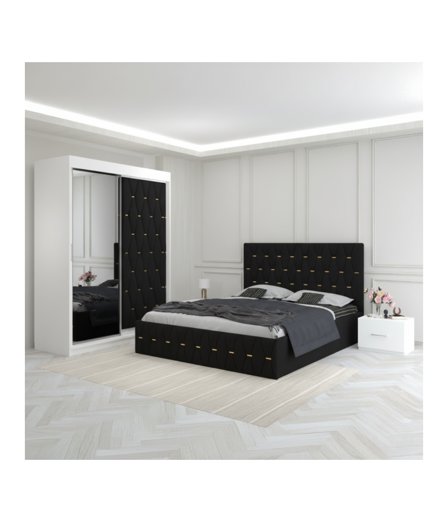 Dormitor Eric Negru Cu Dulap Tapitat