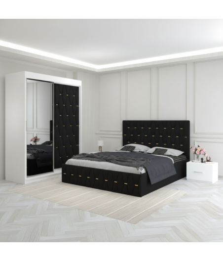 Dormitor Eric Negru Cu Dulap Tapitat