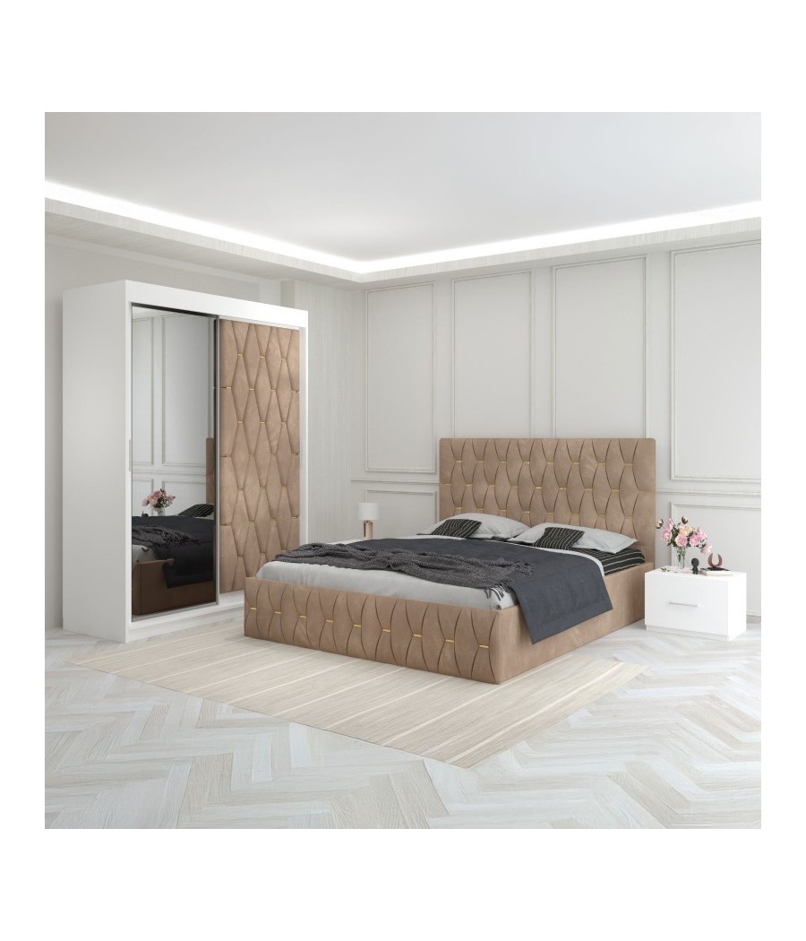 Dormitor Eric Crem Cu Dulap Tapitat