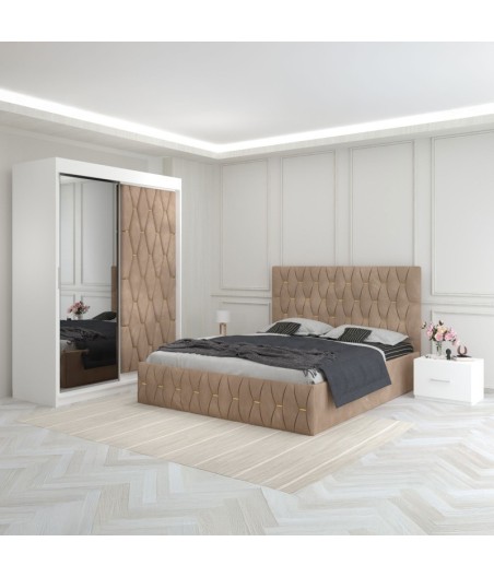 Dormitor Eric Crem Cu Dulap Tapitat