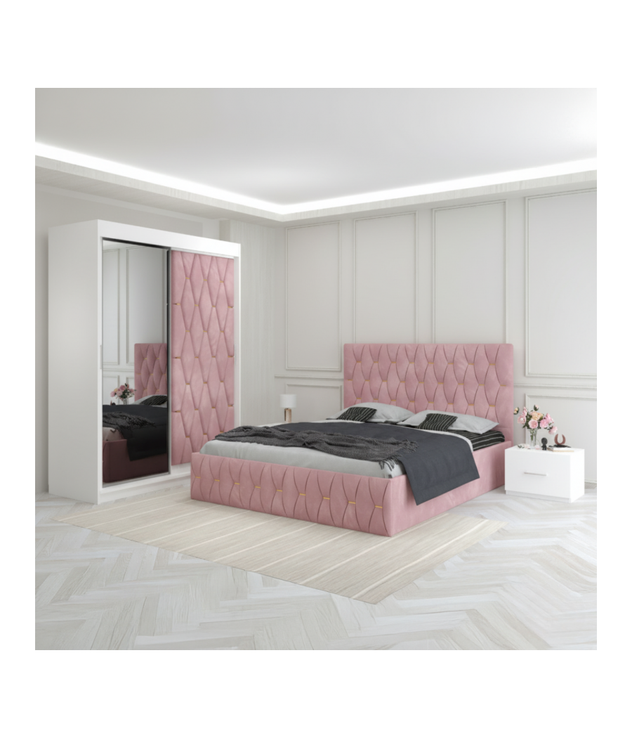 Dormitor Eric Roz Cu Dulap Tapitat