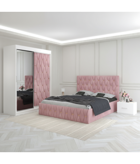 Dormitor Eric Roz Cu Dulap Tapitat