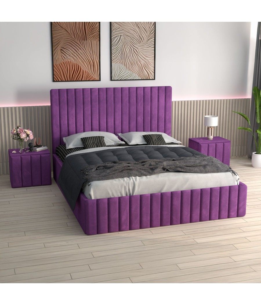 Pat Tapitat Luca Mov + Saltea Lux Ortopedica + Noptiere Tapitate Pat Tapitat Luca Mov + Saltea Lux Ortopedica + Noptiere Tapitate