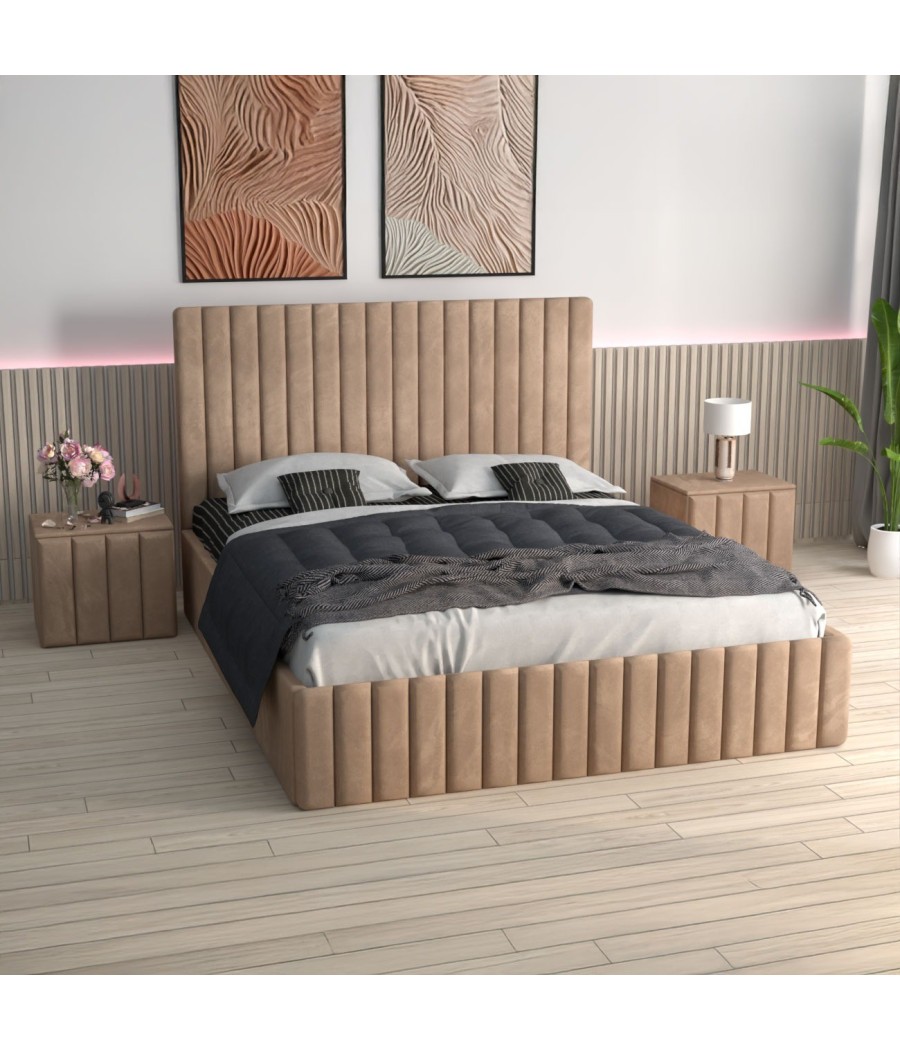 Pat Tapitat Luca Crem+ Saltea Lux Ortopedica + Noptiere Tapitate Pat Tapitat Luca Crem+ Saltea Lux Ortopedica + Noptiere Tapitate