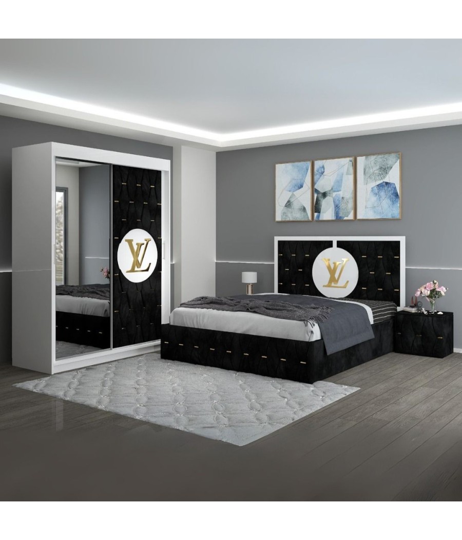 Dormitor Luis Negru01  Tapitat