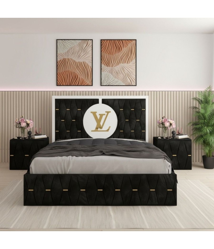 Pat Luis Negru01 Tapitat 160x200 + Noptiere Tapitate + Saltea LUx Ortopedica Pat Luis Negru01 Tapitat 160x200 + Noptiere Tapitate + Saltea LUx Ortopedica