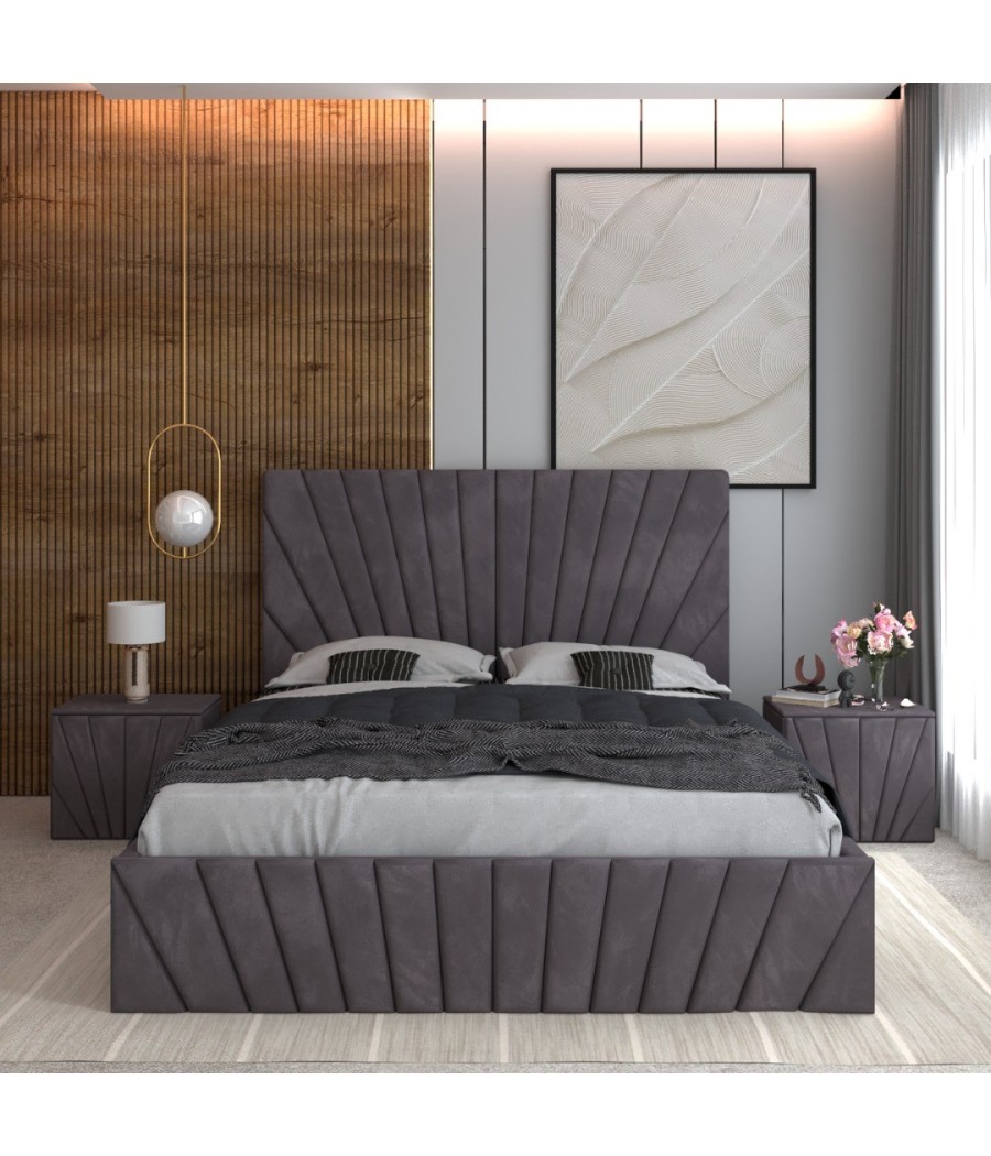 Pat Tapitat Toma Gri + Saltea Lux Ortopedica + Noptiere Tapitate Pat Tapitat Toma Gri + Saltea Lux Ortopedica + Noptiere Tapitate