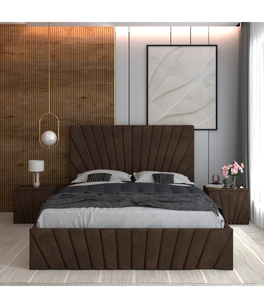 Pat Tapitat Toma Maro + Saltea Lux Ortopedica + Noptiere Tapitate Pat Tapitat Toma Maro + Saltea Lux Ortopedica + Noptiere Tapitate