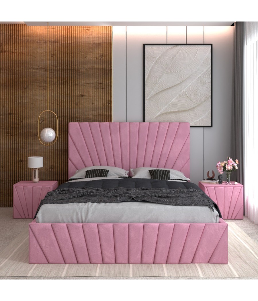 Pat Tapitat Toma Roz + Saltea Lux Ortopedica + Noptiere Tapitate Pat Tapitat Toma Roz + Saltea Lux Ortopedica + Noptiere Tapitate