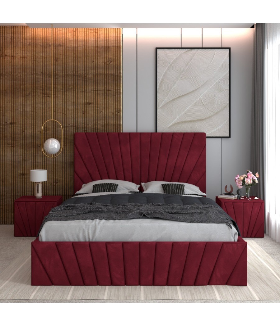 Pat Tapitat Toma Visiniu + Saltea Lux Ortopedica + Noptiere Tapitate Pat Tapitat Toma Visiniu + Saltea Lux Ortopedica + Noptiere Tapitate