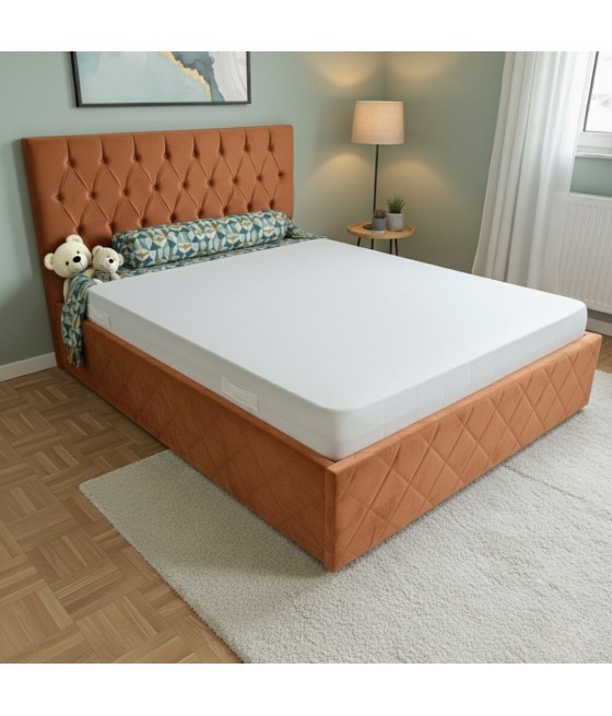 Pat Oscar MARO 160x200cm cu Lada de Depozitare, Somiera Metalica Rabatabilă + SALTEA 160X200