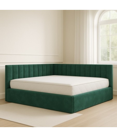 Pat Tapitat De Colt Figo Verde Catifea Premium + Saltea Lux Ortopedica