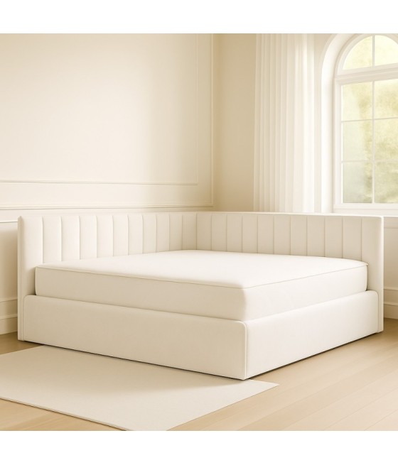 Pat Tapitat De Colt Figo Alb  Catifea Premium + Saltea Lux Ortopedica