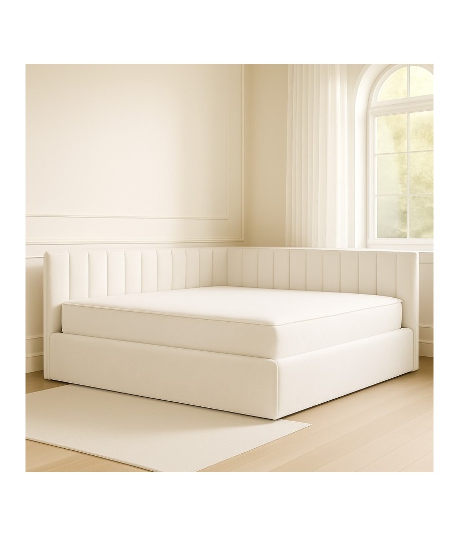 Pat Tapitat De Colt Figo Alb  Catifea Premium + Saltea Lux Ortopedica