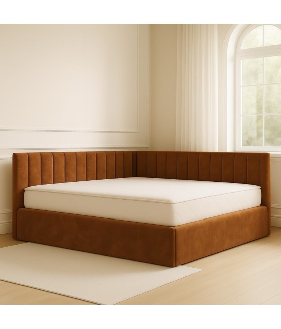 Pat Tapitat De Colt Figo Maro Catifea Premium + Saltea Lux Ortopedica