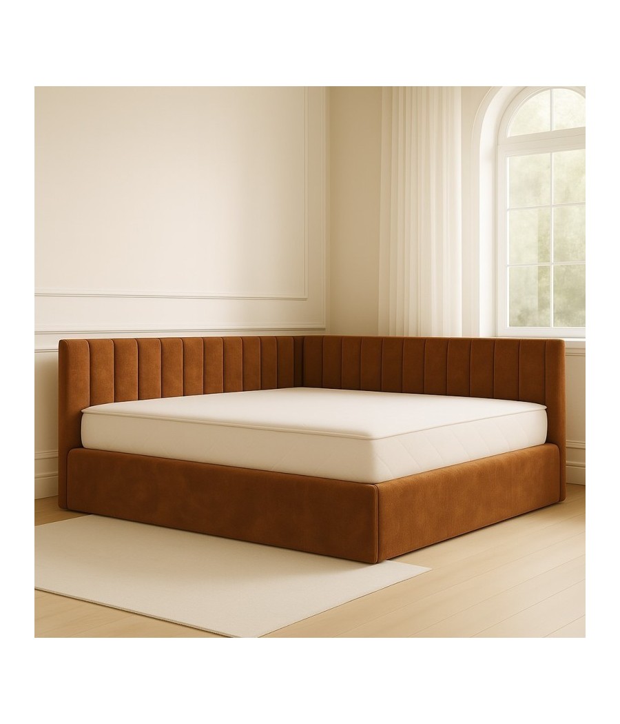 Pat Tapitat De Colt Figo Maro Catifea Premium + Saltea Lux Ortopedica