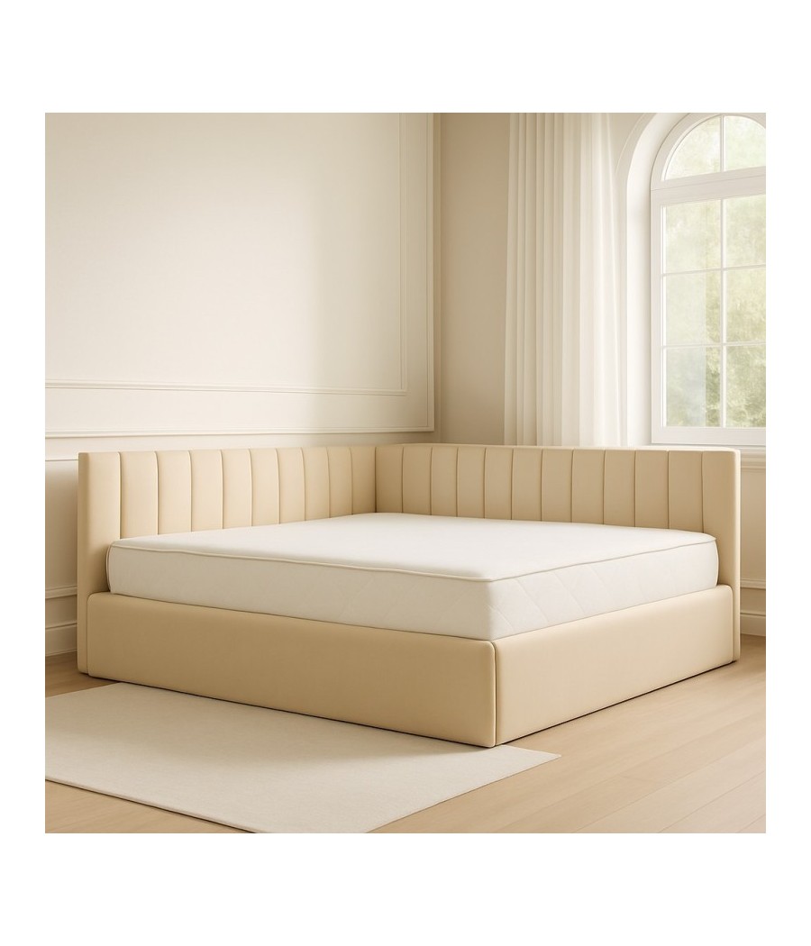 Pat Tapitat De Colt Figo Crem Catifea Premium + Saltea Lux Ortopedica