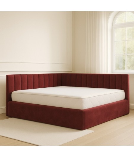 Pat Tapitat De Colt Figo Visiniu Catifea Premium + Saltea Lux Ortopedica