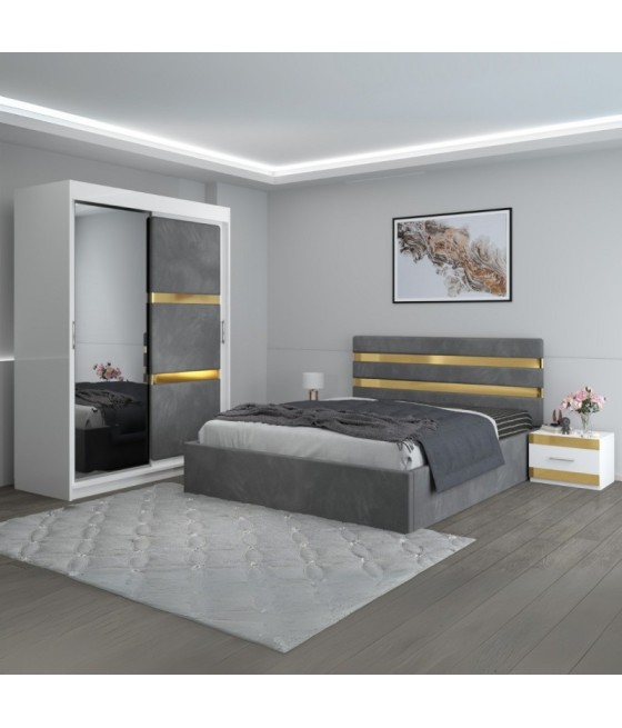 Dormitor Clio Gri Cu Dulap Tapitat