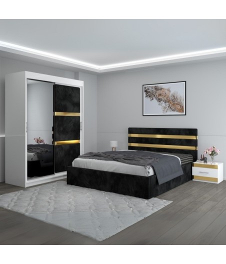 Dormitor Clio Negru Cu Dulap Tapitat