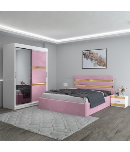 Dormitor Clio Roz Cu Dulap Tapitat