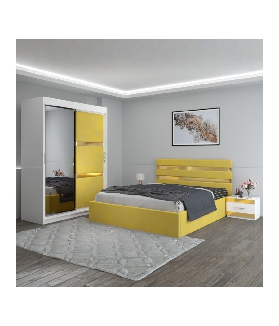 Dormitor Clio Galben  Cu Dulap Tapitat