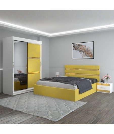 Dormitor Clio Galben  Cu Dulap Tapitat
