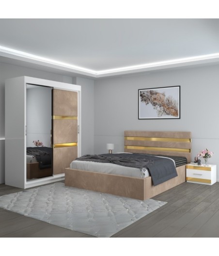 Dormitor Clio Crem Cu Dulap Tapitat