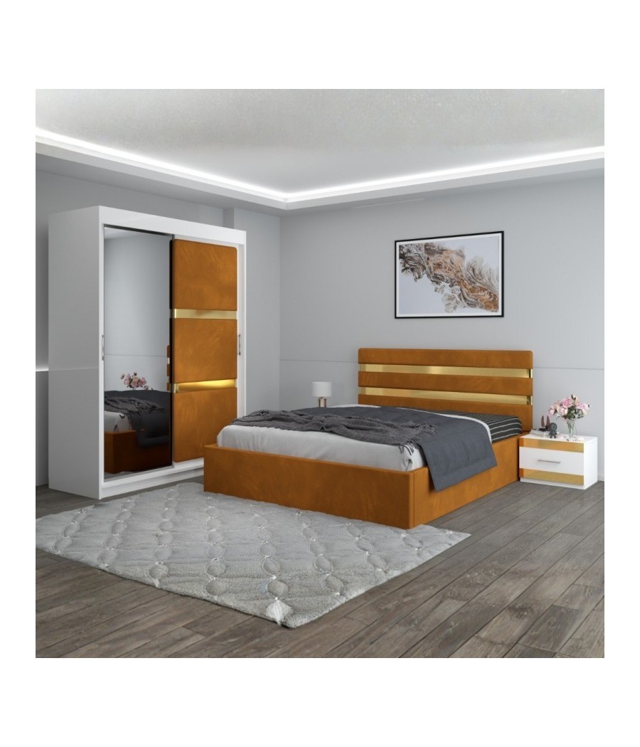 Dormitor Clio Caramiziu Cu Dulap Tapitat